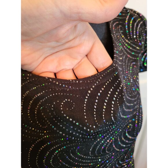 Vintage 90/Y2k Black Slinky Knit Swing Dress Silver Glitter 12P Party Glam Retro - Picture 5 of 8